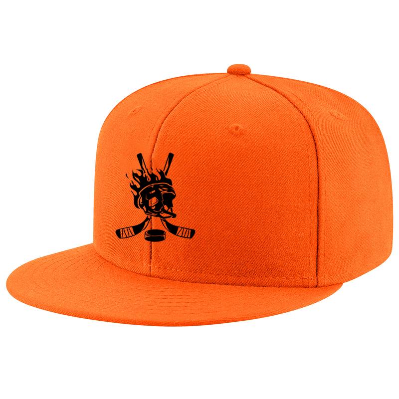 Hockey Helmet On Fire And Sticks Badge Cap