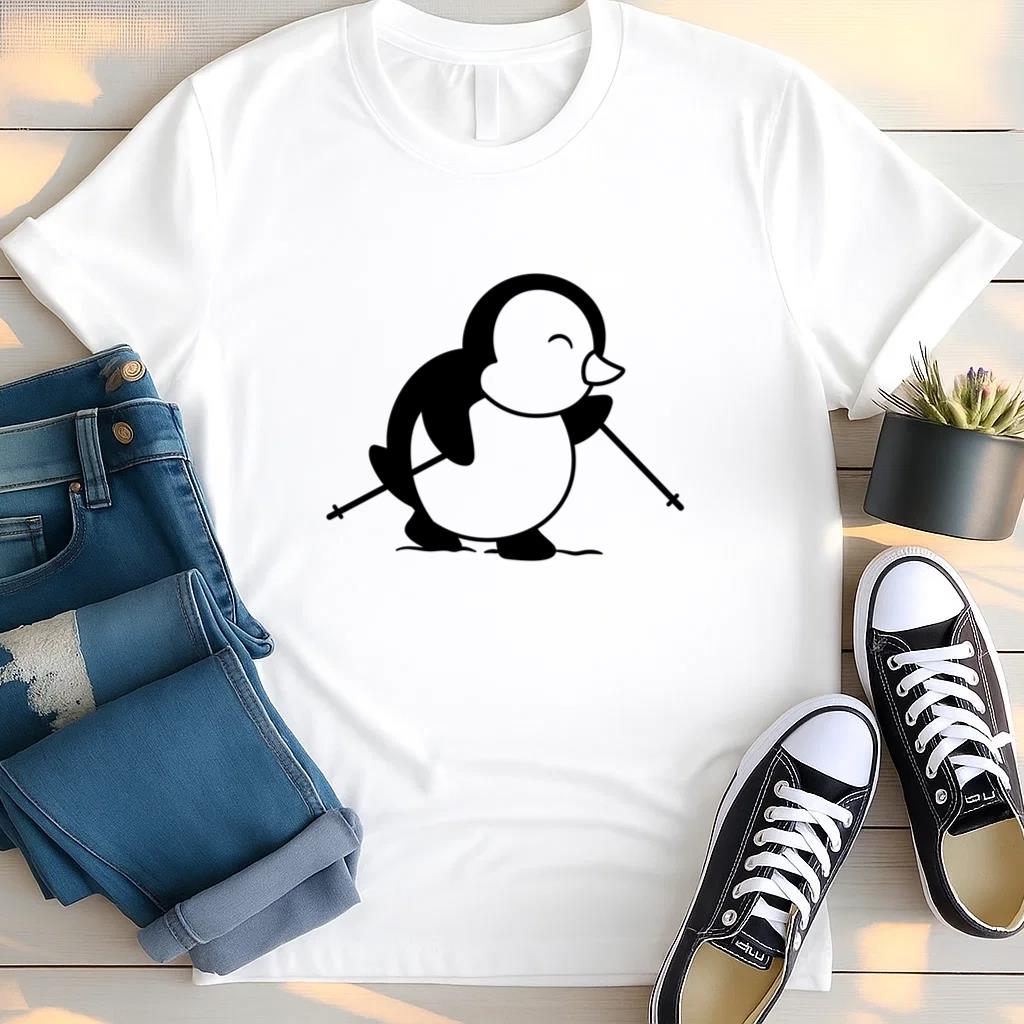 Penguin Skiing With Poles T Shirt