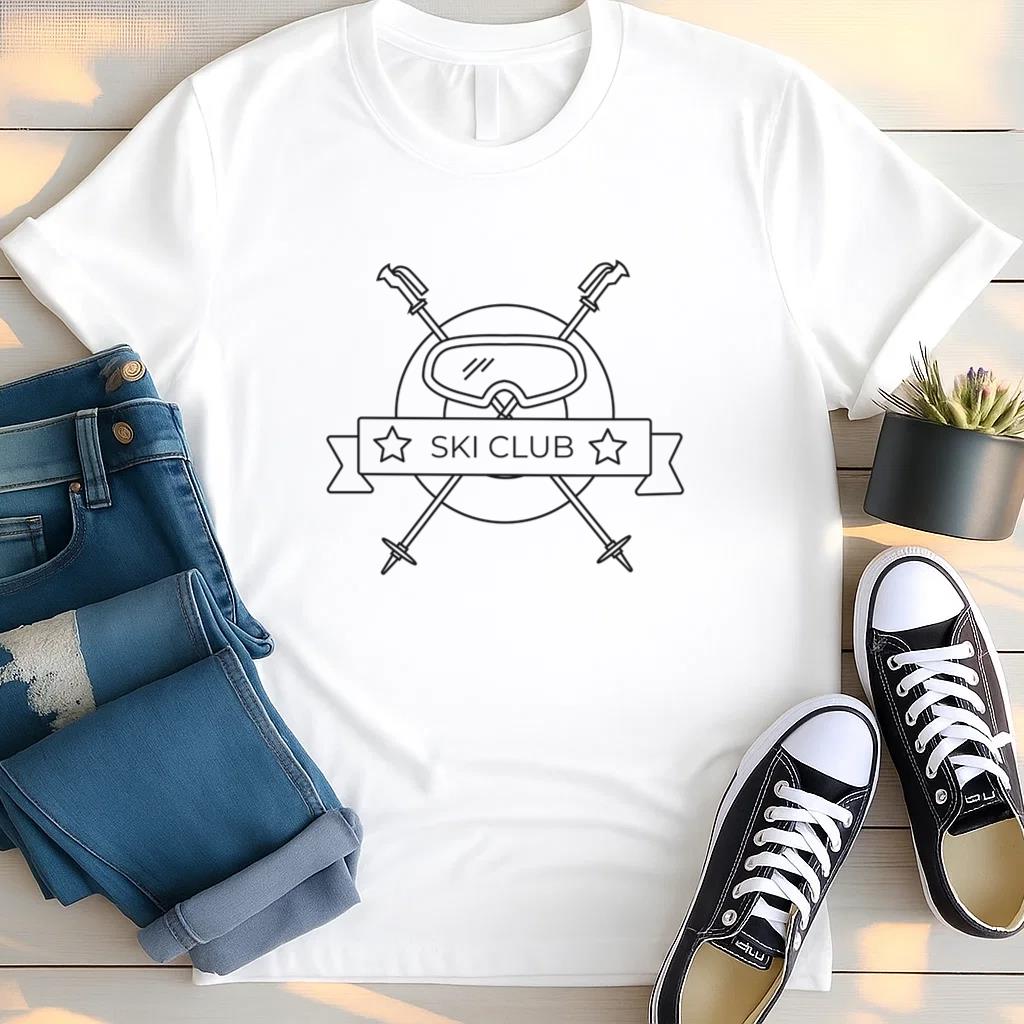 Ski Club Mask Pole Badge Stroke T Shirt